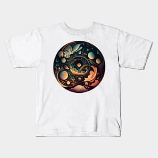 Cosmic Space Circle Illustrated Planets And Clouds Kids T-Shirt